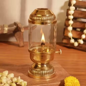 Brass Akhand Jyoti Diya with Glass Cover