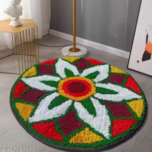 RAVI HANDLOOM STORE Cotton Rangoli Shaggy Door Mat. (24×24 inches, Pack of 1)