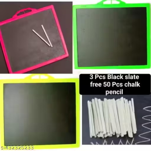 Toysfast Combo 3 Pcs Slate dual sided black + free 50 Pcs chalk pencil slaty chalk for kids writing slate study use slate