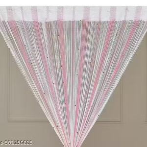 Fancy String Threads Beads Curtain| Transparent Threads 7 Feet Door Curtains| Polyester Pink/White Dhaga door curtain| (4*7 Feet, set of 1 piece)