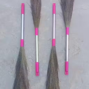 DNOTRO (Pack of 4) Steel Pipe Kleen Sweep Natural Grass Broom Stick for Home Cleaning | Phool Jhadu with 18 cm Long Handle | Housekeeping & Cleaning Supplies Product for House & Office