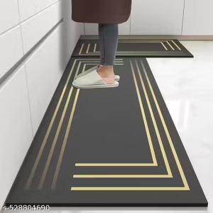 MARCELO Kitchen Rug Sets 2 Piece Non Slip Kitchen Mats for Floor Cushioned Kitchen Rugs & Mats Waterproof Comfort Standing Mat Runner for Kitchen , Home Office , Sink ,Laundry (Line MAT) Rubber