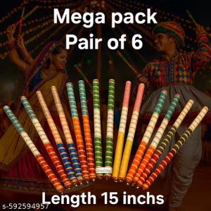 Traditional designer dandiya sticks with ghungroo pack of 6 pairs I colourful dandiya sticks for dancing, garba, Navratri I Length 15 inches | best quality dandiya sticks