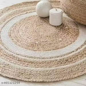 BHARAT FABTEX JUTE ROUNG RUG NATURAL WHITE STRIPED 60 CM