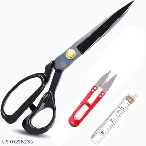 Khiza® Premium Scissor with Rubber Handle Grip Used for Cloth Cutting, Tailoring, Sewing Clothes Cutting Paper cutting for home and office use Size 10 inch scissor, Cutter and Inch Tape Free