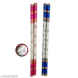 Anshri (Pack of 1 Pair) Navratri Festival Multicolor Dandiya Sticks for Dance| Bold Dandiya Sticks With Silver Color Coin Garba Dance Sticks for Kids & Adults (Multicolor)