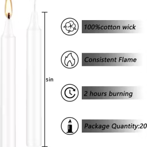 Unscented White Taper Candles | Long Candles for Home Decor | Candle Sticks 5cm Pack of 24