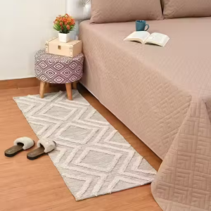 THE WOVEN NEST Cotton Soft Multi-Purpose Floor Rug for Bedroom Living Room|Kitchen Runner|Bedside Runner |Bed Runner|2×5 Feet| (Beige Cream)