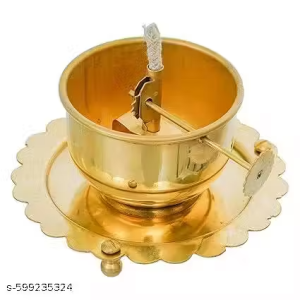 INNOVATIVE DESIGN Brass Akhand Diya with Adjustable Bati, with Screw Lever for Puja, Borosilicate Glass (3 inch, 180 ml Oil Capacity)