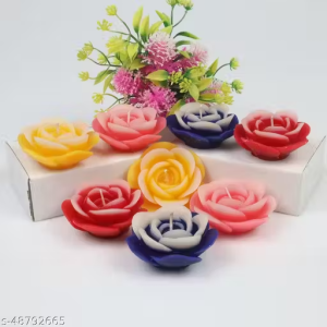 Shraddha Creation Floating Rose shape scented Candles, set of 8, multi color
