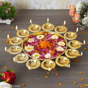 Traditional Brass Diya Set with Rose Petals | Perfect for Diwali, Pooja, or Festive Decoration | Eco-Friendly & Elegant