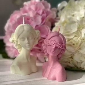 Catchyx Cart Decorative Lady Candle, White Pink Wax Sculpture Set of 2