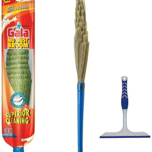 Gala No Dust Broom XL for Floor Cleaning, Long Handle Broom Stick for Home Floor Cleaning, Jhadu for Home Cleaning, Made of Washable Fibers & Ezee Sqeezee Wiper for Kitchen top and Glass Cleaning