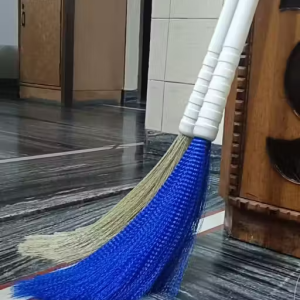 Set of 2 Combo Plastic Phool Jhadu, Plastic Broom. longlasting broomstick. Silicone Wet and Dry Broom- Brown, Blue