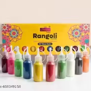 Pack of 10 Rangoli Color Bottle with special nozzle design for easy flow for diwali decorations