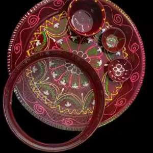 Shubhi Enterprises Karwa Chauth Thali Set | Traditional Pooja Thali with Channi, Lota & Diya | Decorative Karwa Thali for Married Women