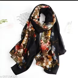 Branded Printed Women’s Soft Silk Scarf/Stole – Multicolor Floral Design (3 Variants)