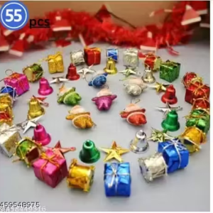 COLLECTIVMED® Christmas tree decoration mix designs Christmas Tree Decorations Set (Balls,Bells , Gifts, Star,Drums, Christmas Tree Decoration Hanging Ornaments Items Hanging Accessories Combo Set -55 PCS