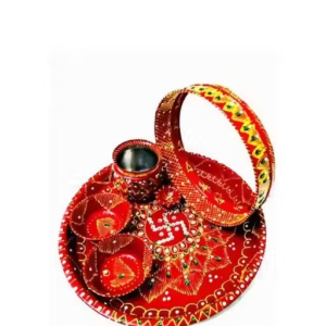 Rockfield Stainless Steel Karwa Chauth Pooja Thali Set (Red) (Thali Size 12″) | Karwa Chauth Set | Thali Set for Karwa Chauth | Karwachauth Pooja Thali Set | Karwachauth Set | Karwachauth Thali Set