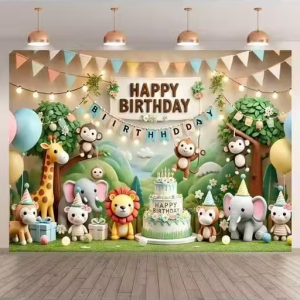 ❤️Pastel Theme Happy Birthday Printed Backdrop with Balloons, Flowers, Gifts & Butterflies – Vinyl Party Decoration Banner for Girls, Boys, Kids & Adults | HD Printed Photography Backdrop for Birthday Stage, Wall, Cake Table & Photo Booth❤️