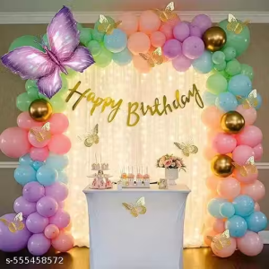 AR Butterfly Theme Birthday Decoration Kit for Girls with Pastel Balloons for Decoration, Foil Balloons for Decor, Butterfly Stickers for Wall Decoration, Birthday Decor Set of 47pcs