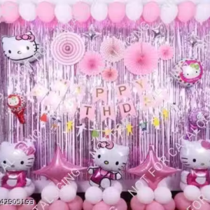 3,Kitty Birthday Combo-Pack Of Balloons & Decorationhappy birthday pink benner 3 foil kitti 2 pink curtain 20 pink white ballon