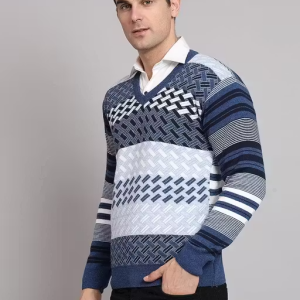 MONT CONNETT Men Woolen V-Neck Self Printed Cardigan Sweaters Heavy Rainbow Fabric Cardigan Winter Wear Pure Wool Cardigan Pullovers for men Free Size Long Cotty Fully Warm Cardigans Free Sizes