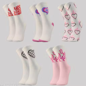 TRAZO Stylish Designer Women Multicolored Calf Length Cotton Socks Combo Pack Of 5 Pairs
