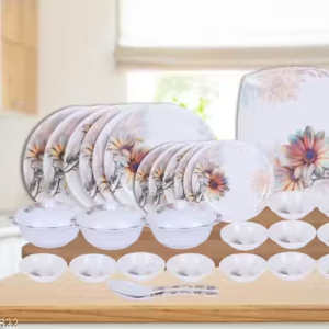 Apeiron Melamine Brown Flower Print 33 PCS Dinner Set (6 Full Plate, 6 Half Plate, 12 Bowls, 3 Donga, 3 Donga Lid, 2 Serving Spoon, 1 Rice Plate)