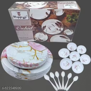 Gift Set Perfect Heavy diner Plate Premium Quality 11″/8″ Melamine 6 Dinner Plate & 6 Snacks Plate Half 6 Veg Bowl with 6 Spoon Set Lunch Plate Round Flower Design Snack plate/ party plate Plate Full Size Dinner Plate – Pack Of 24 pc