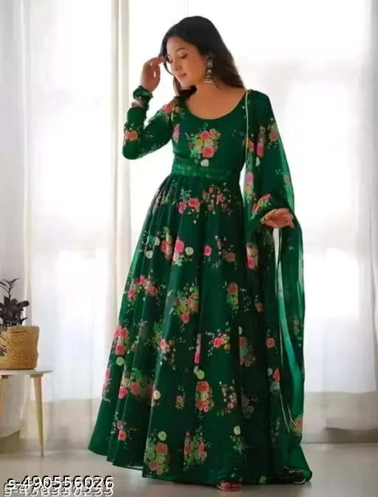 Flower Print Long Kurti With Dupatta