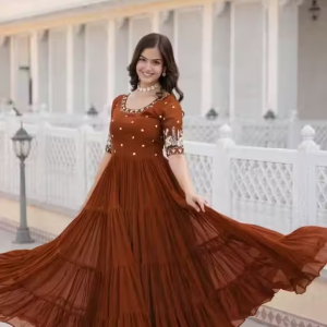 Designer Embroidery Work Long Gown