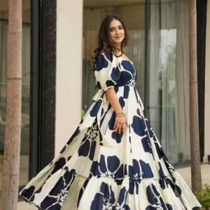 Women’s Stylish Trendy Fancy Poly Rayon Crepe Maxi Gown for Women Perfect for Party, Wedding, Festival, Functions