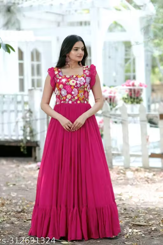 Women Pink Faux Georgette Gown