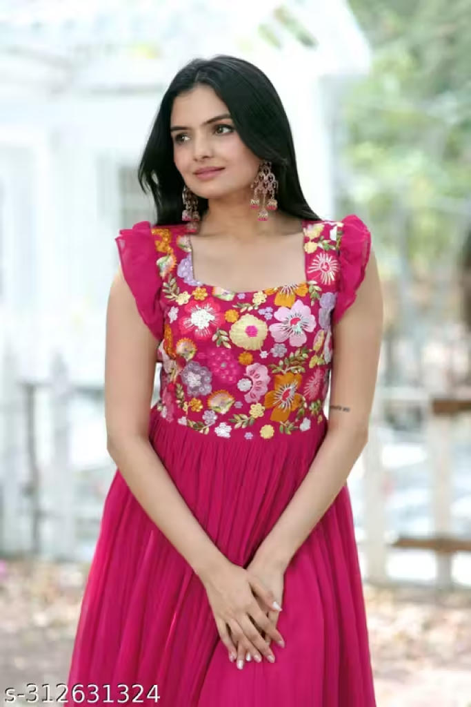 Women Pink Faux Georgette Gown