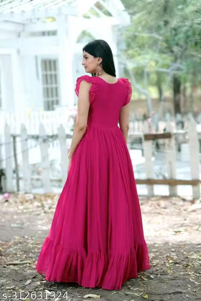 Women Pink Faux Georgette Gown