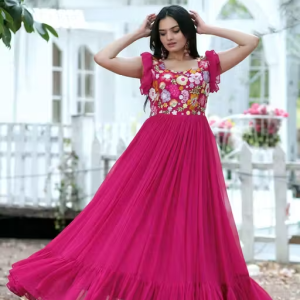 Women Pink Faux Georgette Gown