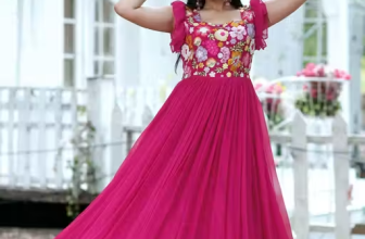 Women Pink Faux Georgette Gown