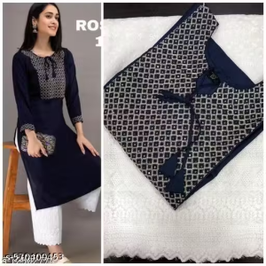 Women Rayon A-line Embroidered Long Kurti With Palazzos