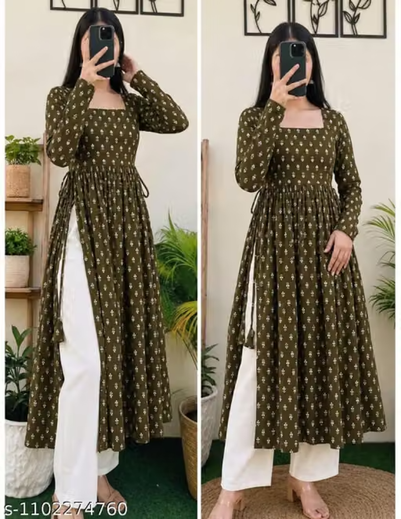 Green Nayra Cut Kurta for Women
