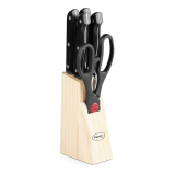 Knife 6 Piece Set with Wooden Block (Stainless Steel), Pigeon by Stovekraft Angular Holder Shears Kitchen