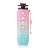 JUGTE Plastic Water Bottles 1 Litre, Sipper Bottle For Adults Motivational strong Water Bottle, Sipper With Straw & Time For Gym, Office School Home Water Bottle For Kids (Pink)