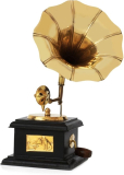 JaipurCrafts Premium Sparkle Square Gramophone, Strong Showpiece – 23 cm (Brass, Brown, Gold) (Black, Gold) (Black, Gold)