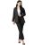 Cottinfab Women Self Designed Striped Long Black Coat and Trousers Co-ord Set