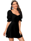 Aahwan Women’s & Girls’ Black Solid Ruched Detail A-line Mini Dress Just 449.