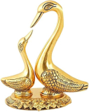 CraftVatika Pair of Kissing Duck Decorative Showpiece, Metal Swan Set Statue for Home Table, Office Desk Decoration, Gift for him her Couple Anniversary Birthday Valentine, 5×4.5×3 in, effective Gold (1) swan