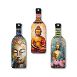 Artvibes Meditating Gautam Buddha Wooden Wall Hanging for Home Decor | Decoration Items for Livingroom | Strong Art Item for Office | Decorative Mdf Wall Hanger Artwork (WH_9507N), (Set of 3)
