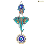 Artvibes Designer Elephant Wooden Wall Hanging for Home Decor | Hamsa Hand Decoration for Livingroom | Modern Artworks Items | Strong Peace Charm Door Accent Decorative Hangings (WH_8506N)
