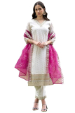 VredeVogel Women’s Chanderi Silk Embroidered Kurta with Pant & strong Organza Dupatta Set just 1279