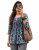 Womens Cotton Printed Peplum Short Kurti | Blue Geometric Gathered Tunic Top | Square Neck Lace Up Ethnic Wear